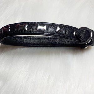 "Angel" Black leather dog collar. 16 inch.Silver dog bone studs